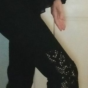 Black Capri Pant with Sequined Lace Inserts